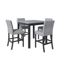 5 Piece Counter Height Dining Set Wood Square Dining Room Table And Chairs Stools W Footrest & 4 Upholstered High Back Chairs,Black Gray Wood Dining Room Solid Wood Rubberwood Square Dining Table With Chair Upholstered Chair Wood Black Queen Anne Seats 4