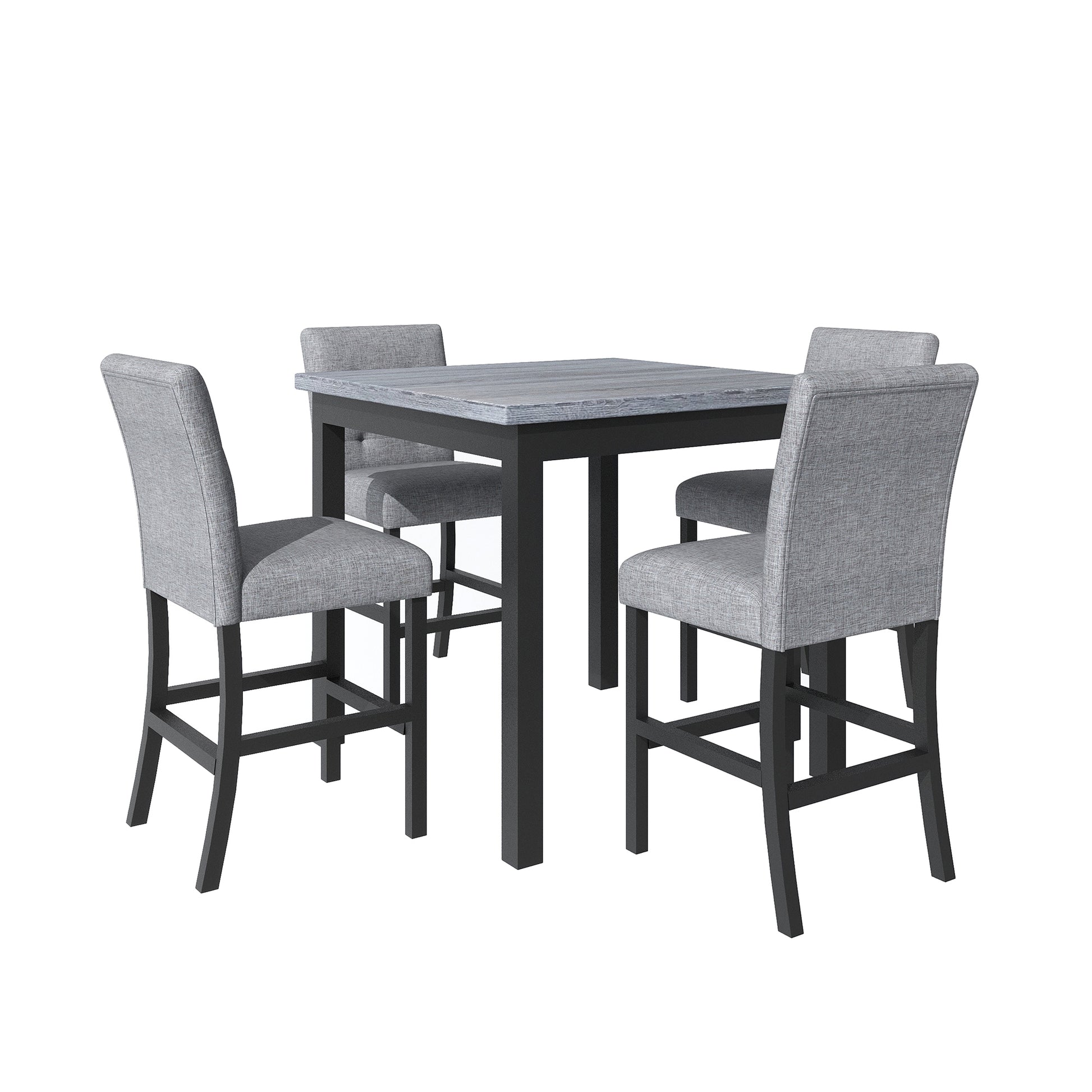 5 Piece Counter Height Dining Set Wood Square Dining Room Table And Chairs Stools W Footrest & 4 Upholstered High Back Chairs,Black Gray Wood Dining Room Solid Wood Rubberwood Square Dining Table With Chair Upholstered Chair Wood Black Queen Anne Seats 4