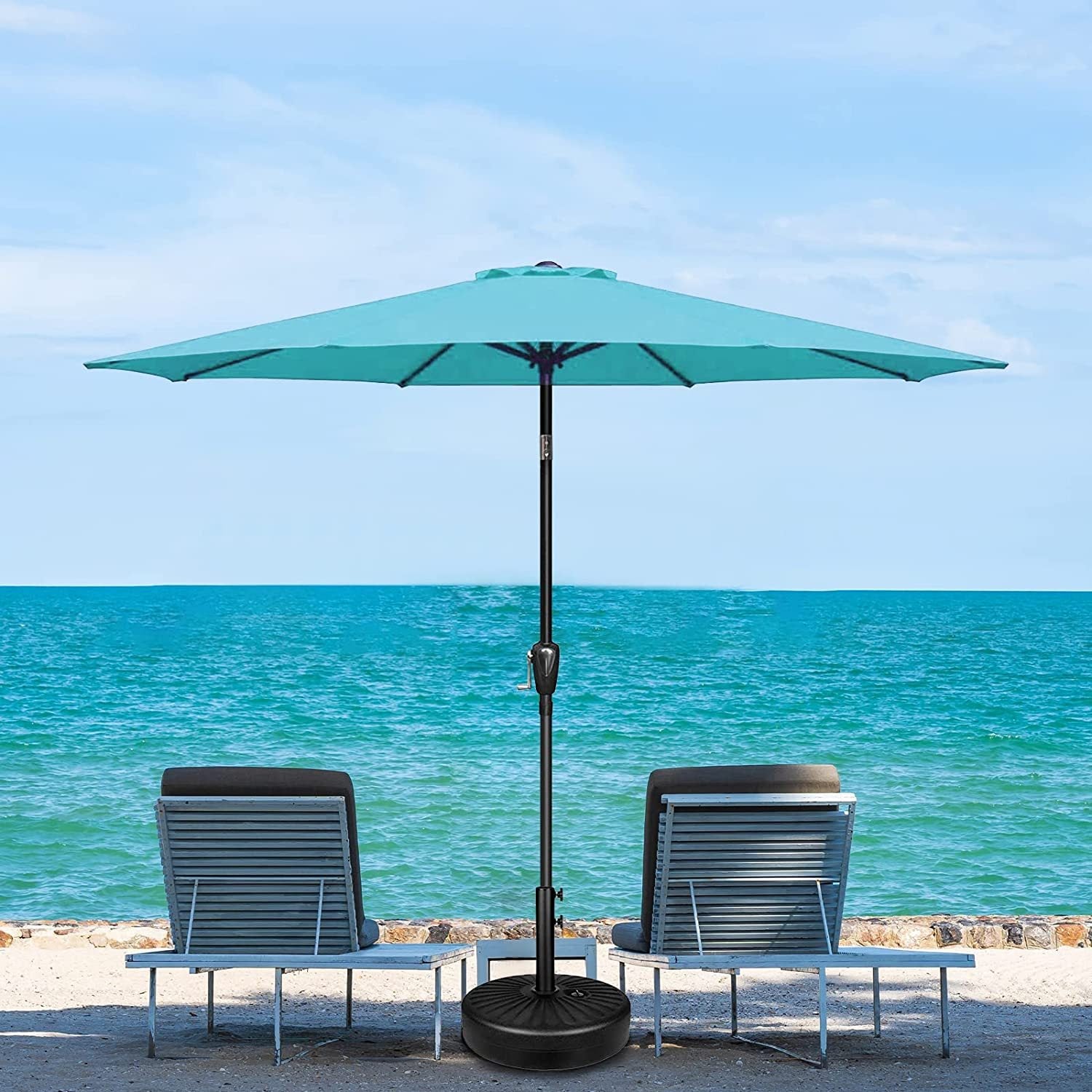 Simple Deluxe 9' Patio Umbrella Outdoor Table Market Yard Umbrella With Push Button Tilt Crank, 8 Sturdy Ribs For Garden, Deck, Backyard, Pool, Turquoise Turquoise Stainless Steel