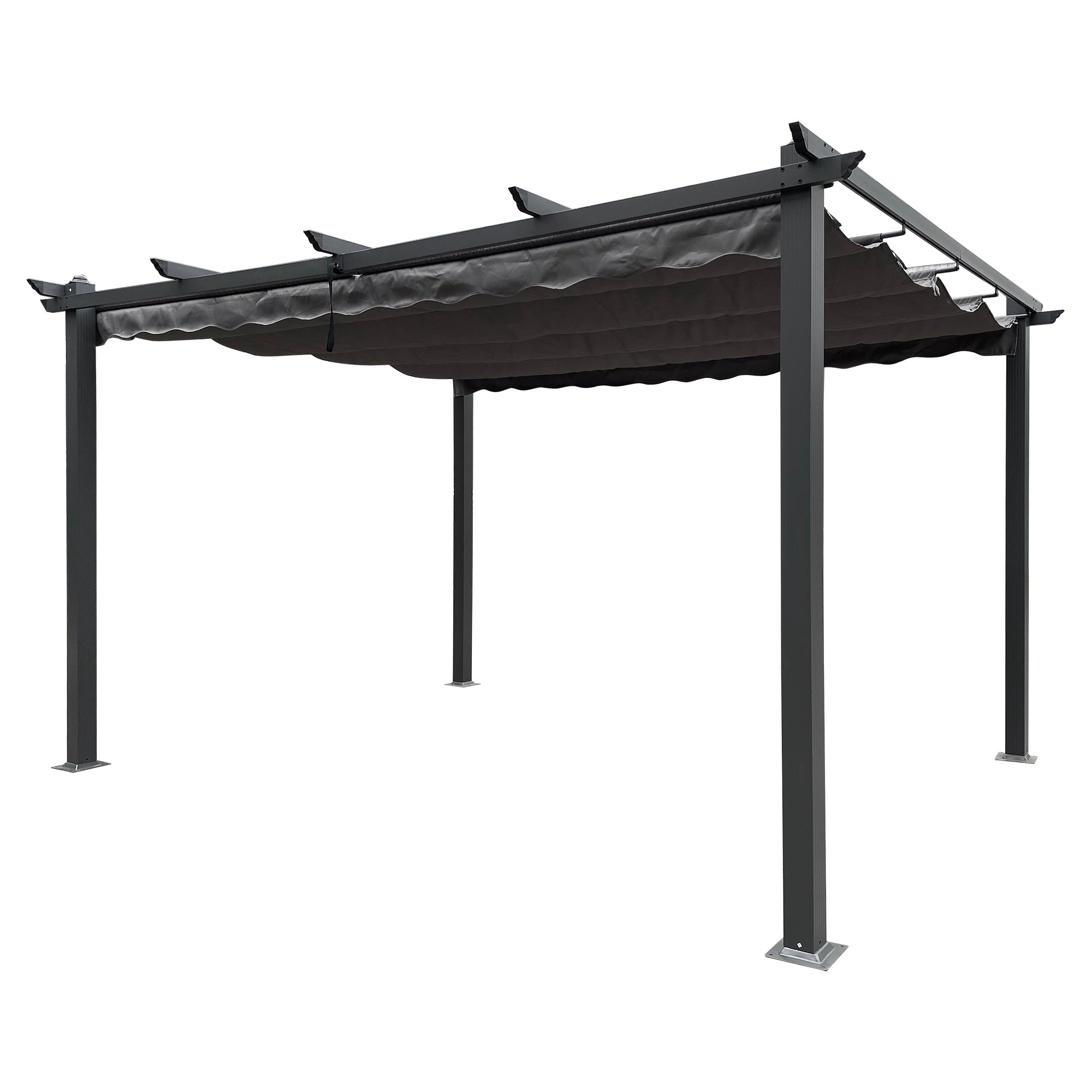 13x10 Ft Outdoor Patio Retractable Pergola With Canopy gray-aluminium