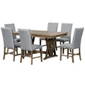 Mid Century Solid Wood 7 Piece Dining Table Set Extendable Kitchen Table Set With Upholstered Chairs And 12