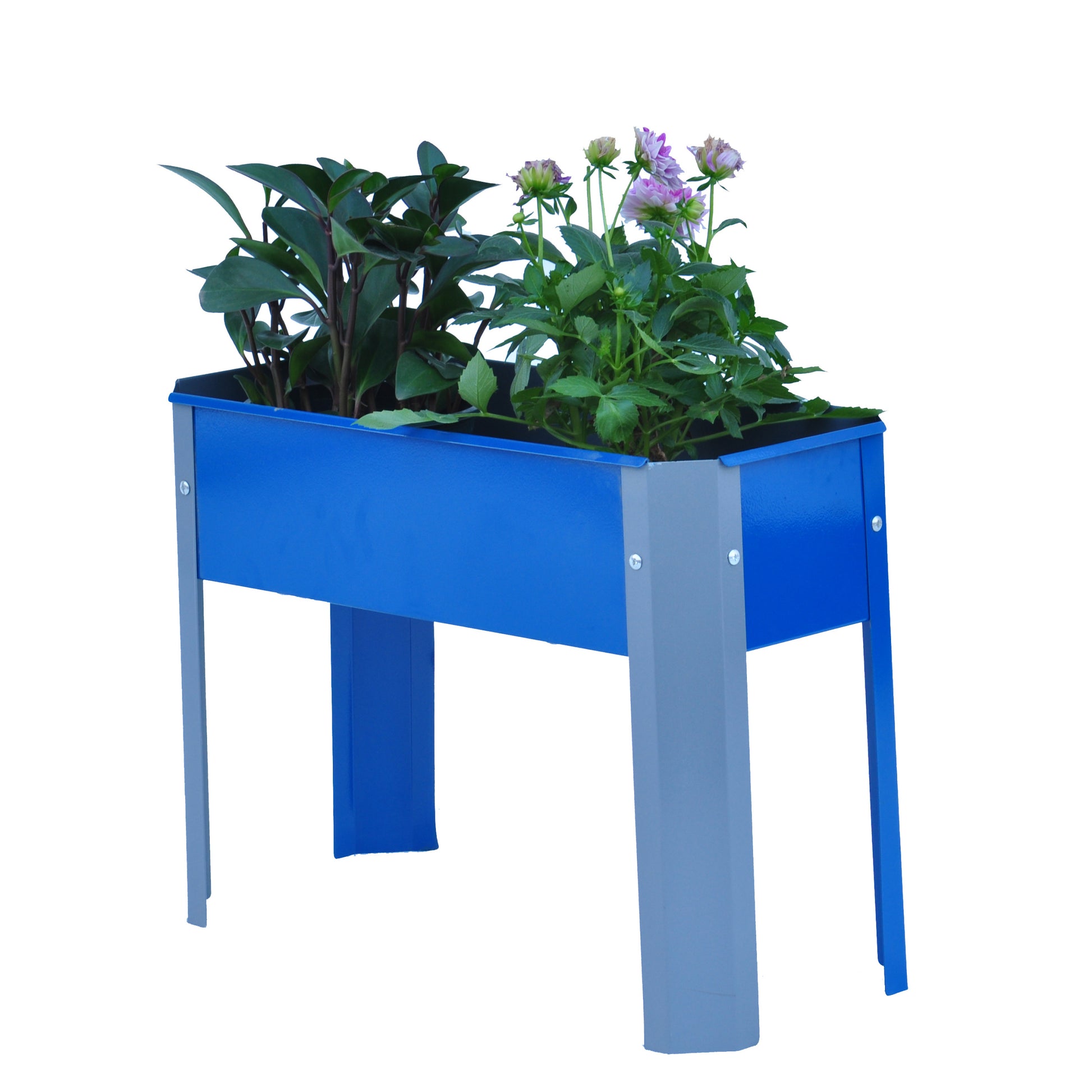 Elevated Garden Bed, Metal Elevated Outdoor Flowerpot Box, Suitable For Backyard And Terrace, Large Flowerpot, Suitable For Vegetable And Flower Gray Blue White Stripes Steel