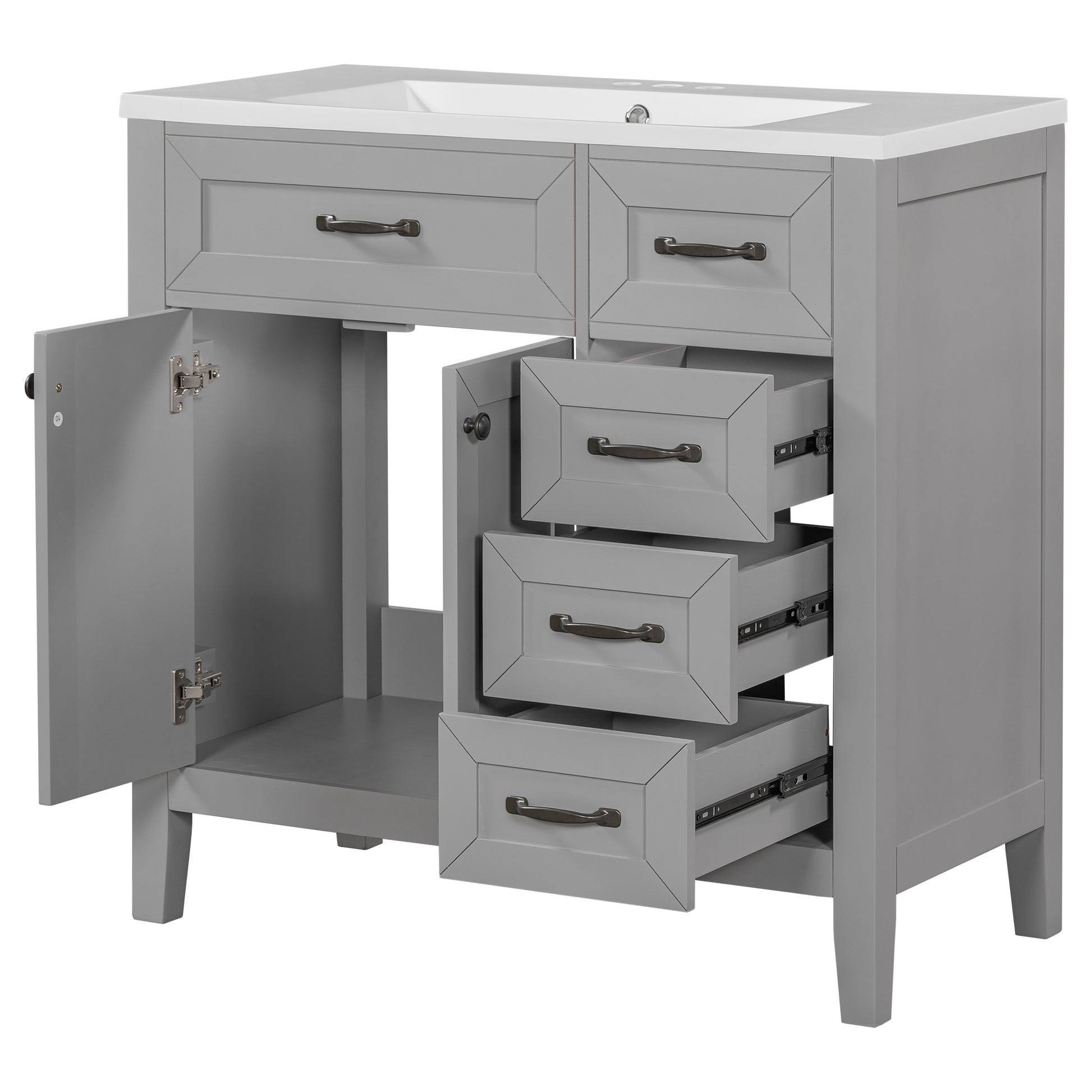 36" Bathroom Vanity With Sink Combo, Bathroom Cabinet With Drawers, Solid Frame And Mdf Board, Grey Old Sku:Jl000007Aae Grey Solid Wood Mdf