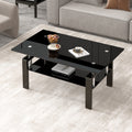 Tempered Black Glass Coffee Table, 2 Layers Tea Table Transparent Glass