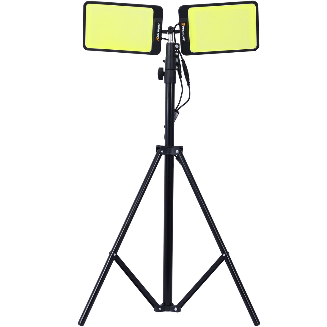 Led Work Light With Stand, 11200 Lumen Dual Head Tripod Lights Construction, Outdoor Construction Light Stand Portable Stand Work Light With Remote, Waterproof Versatility Light For Jobsite Backyard Black Metal