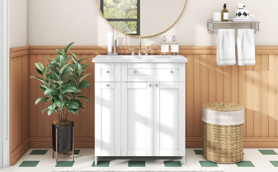 30" White Bathroom Vanity With Single Sink ,Combo Cabinet Undermount Sink,Bathroom Storage Cabinet Vanities White Mdf