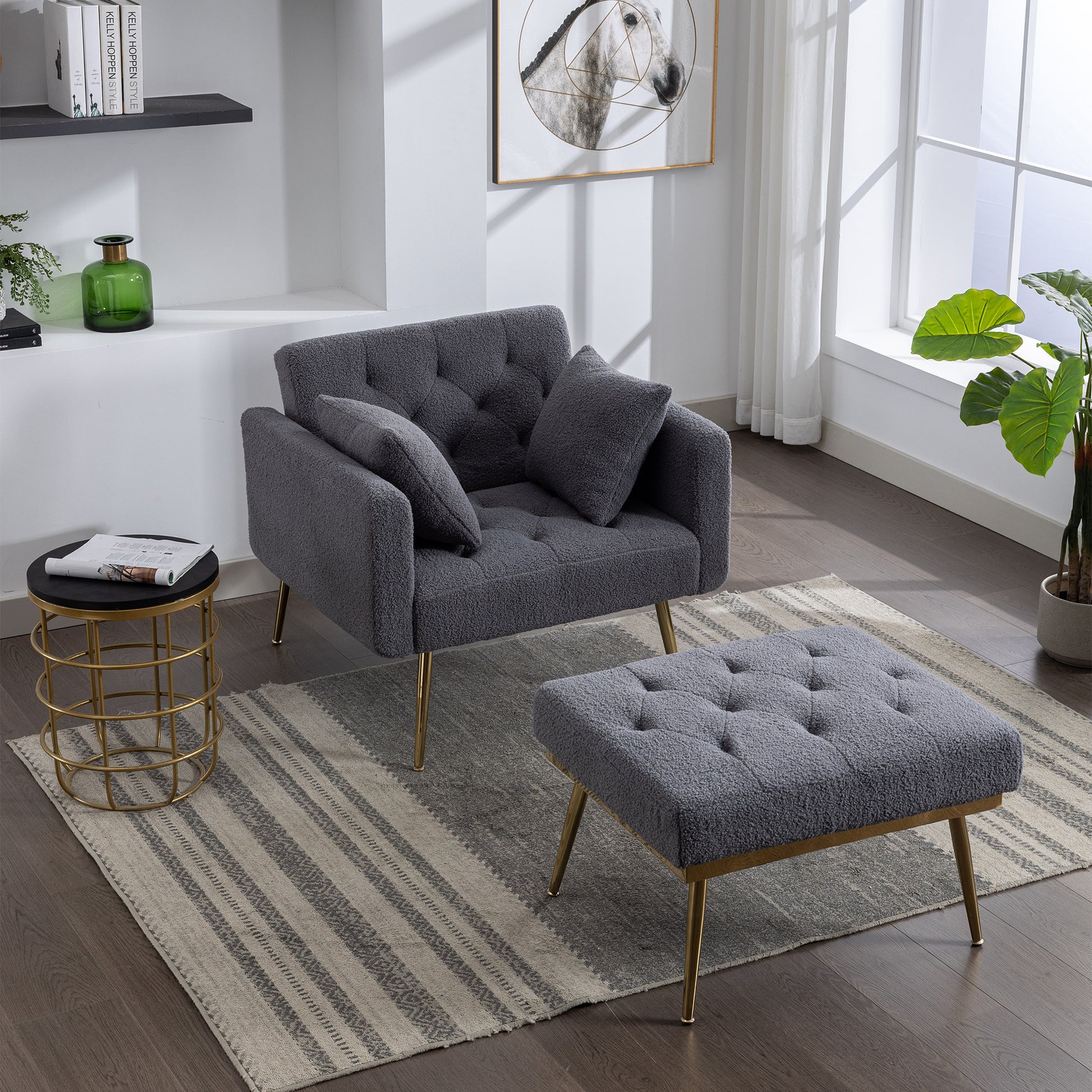 Wide Modern Accent Chair With Positions Adjustable Backrest,