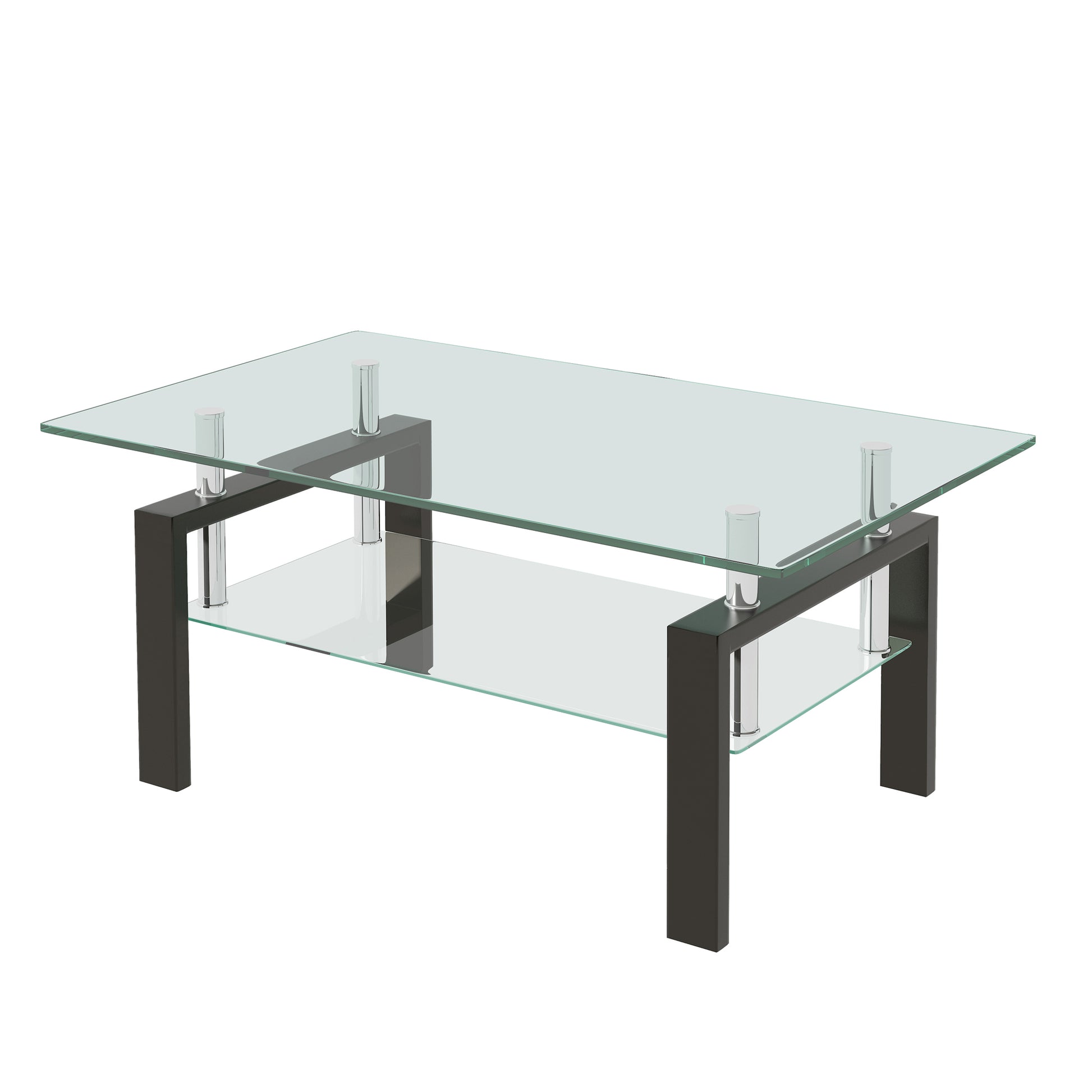 Tempered Clear Glass Coffee Table, 2 Layers Coffee Table Living Room Center Table Transparent Glass