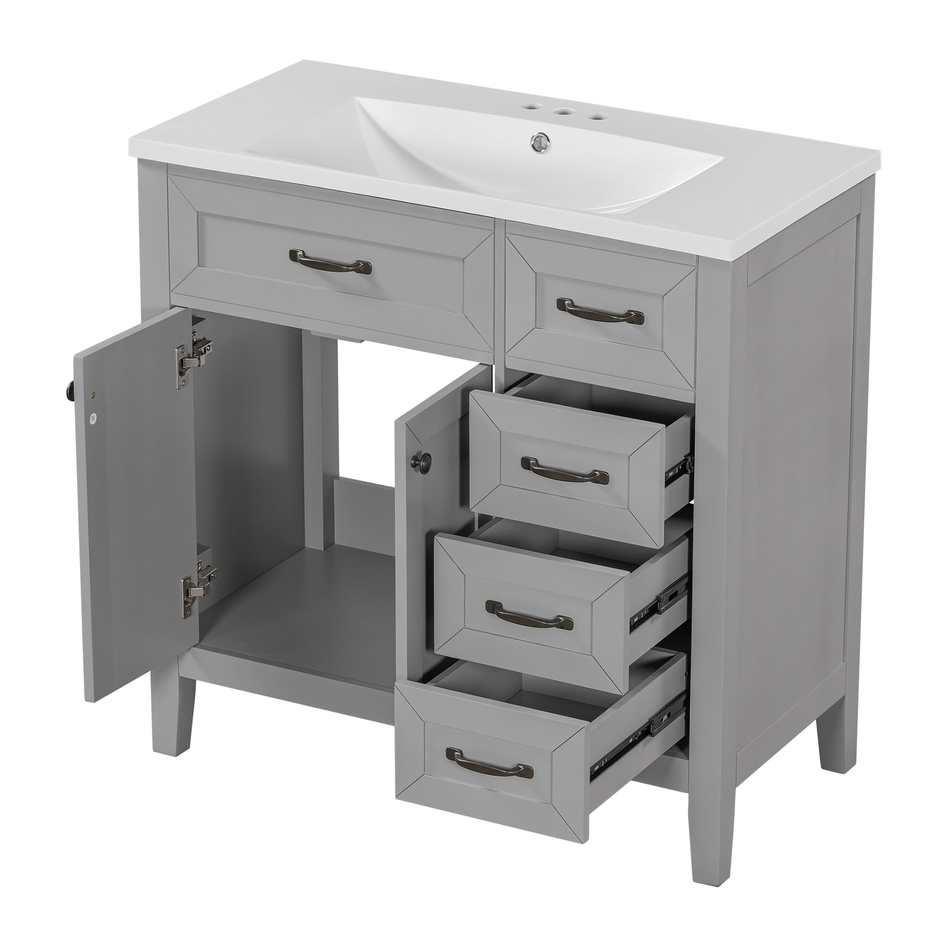 36" Bathroom Vanity With Sink Combo, Bathroom Cabinet With Drawers, Solid Frame And Mdf Board, Grey Grey Solid Wood Mdf