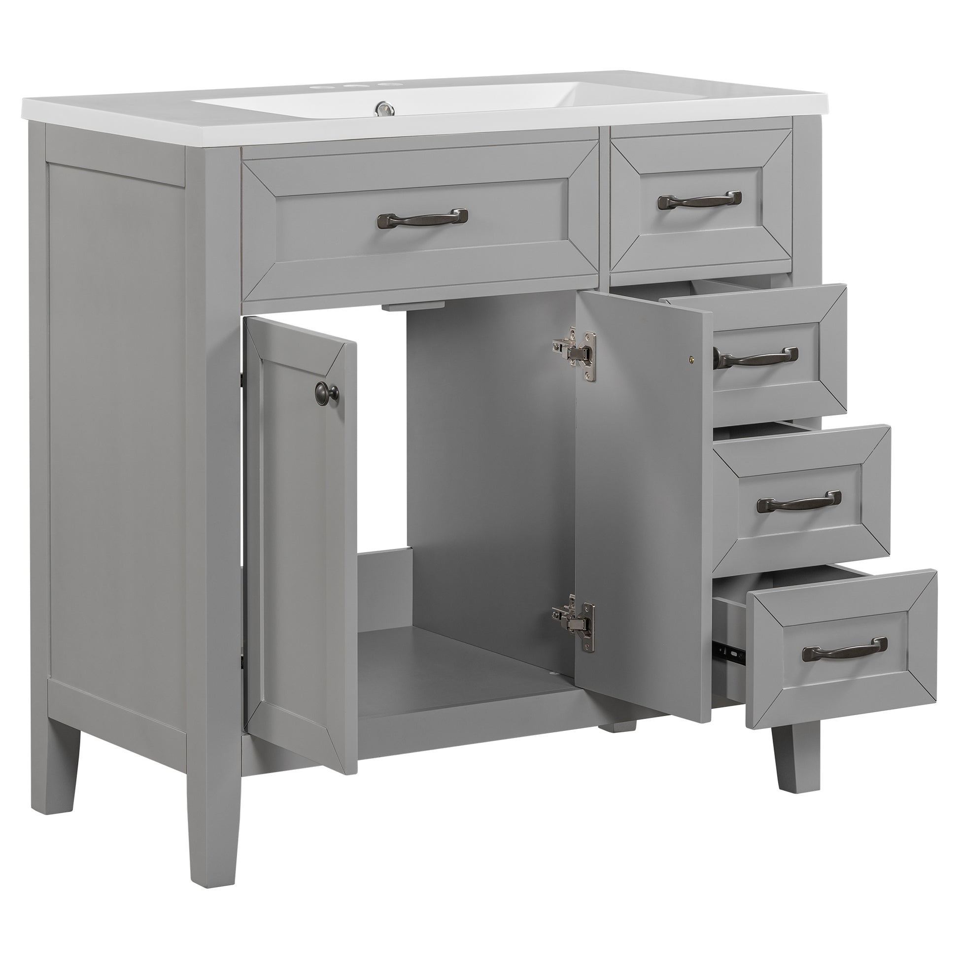 36" Bathroom Vanity With Sink Combo, Bathroom Cabinet With Drawers, Solid Frame And Mdf Board, Grey Old Sku:Jl000007Aae Grey Solid Wood Mdf