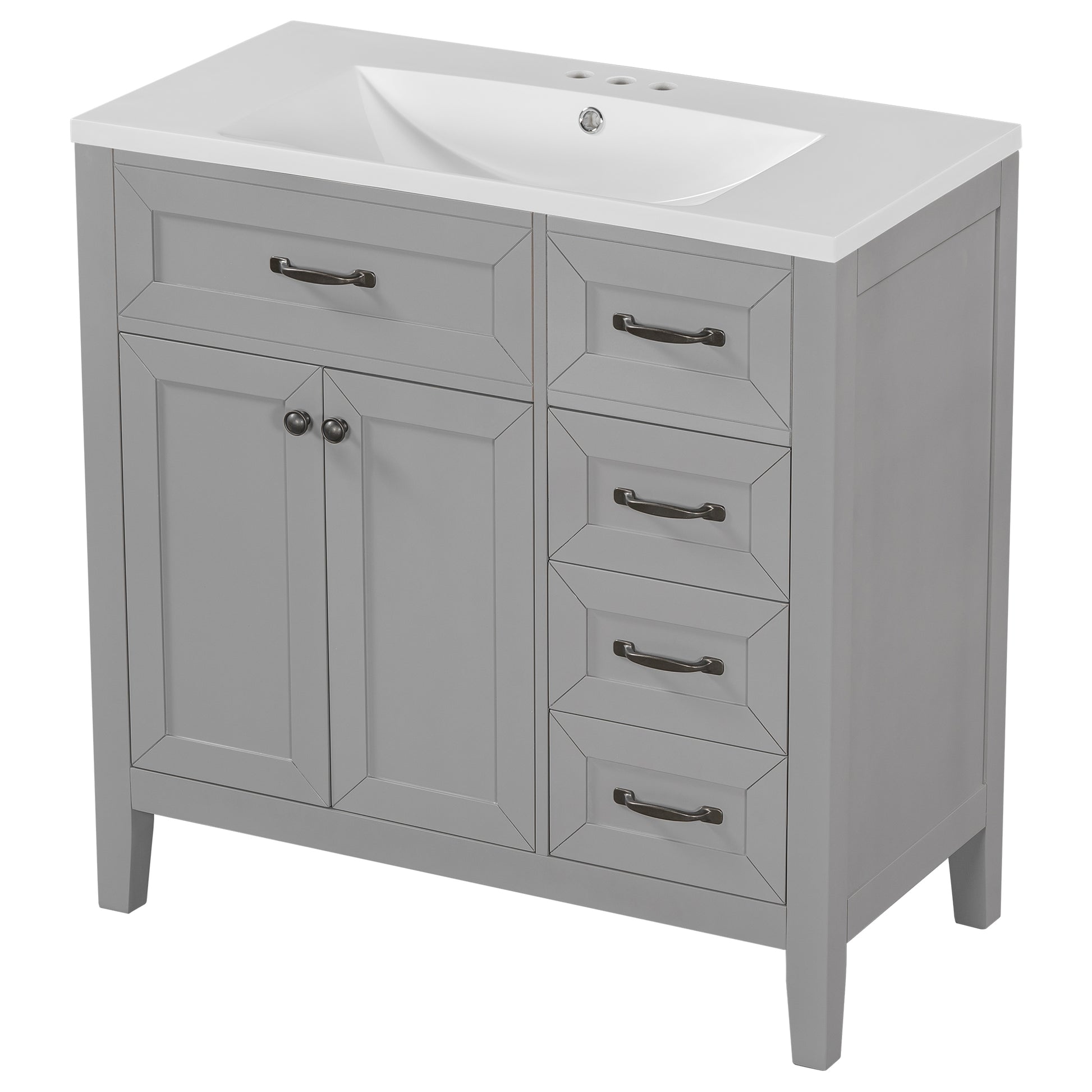36" Bathroom Vanity With Sink Combo, Bathroom Cabinet With Drawers, Solid Frame And Mdf Board, Grey Old Sku:Jl000007Aae Grey Solid Wood Mdf