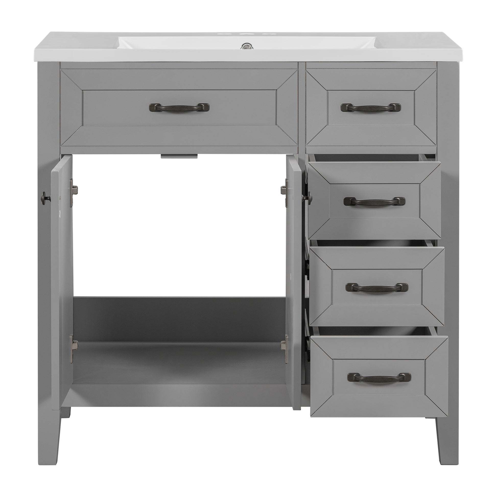 36" Bathroom Vanity With Sink Combo, Bathroom Cabinet With Drawers, Solid Frame And Mdf Board, Grey Grey Solid Wood Mdf