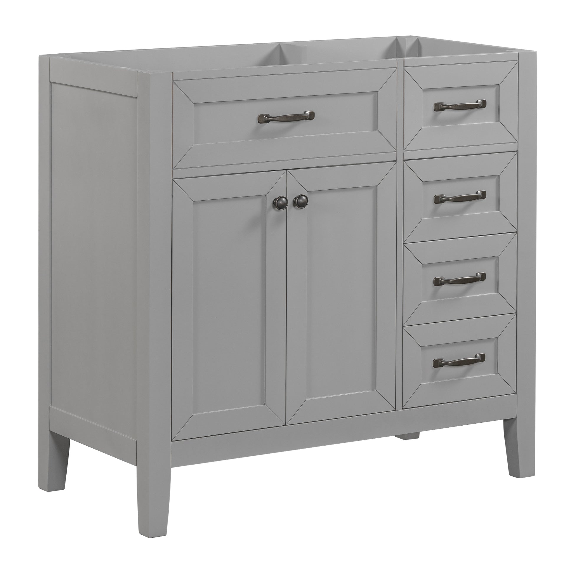 36" Bathroom Vanity Without Sink, Cabinet Base Only, Bathroom Cabinet With Drawers, Solid Frame And Mdf Board, Grey Grey Solid Wood Mdf