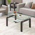 Tempered Clear Glass Coffee Table, 2 Layers Coffee Table Living Room Center Table Transparent Glass