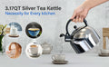 Stainless Steel Whistling Tea Kettle, 3.17 Quart, Teapot For Stove Top With Wide Mouth, Easy Pouring Spout And Ergonomic Handle, Silver Silver Stainless Steel