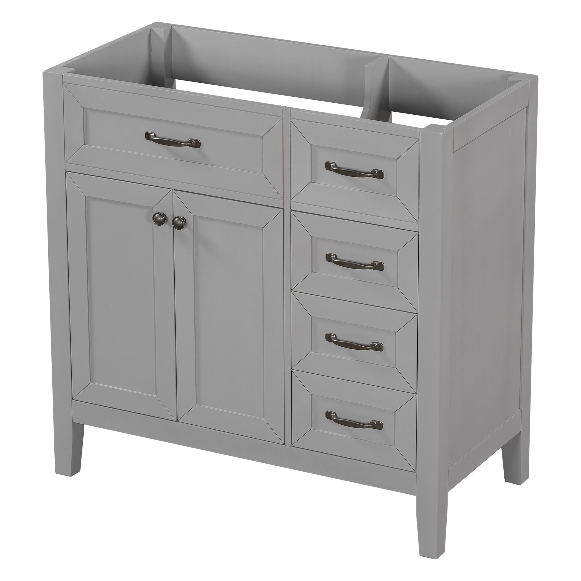 36" Bathroom Vanity Without Sink, Cabinet Base Only, Bathroom Cabinet With Drawers, Solid Frame And Mdf Board, Grey Grey Solid Wood Mdf