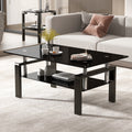 Tempered Black Glass Coffee Table, 2 Layers Tea Table Transparent Glass