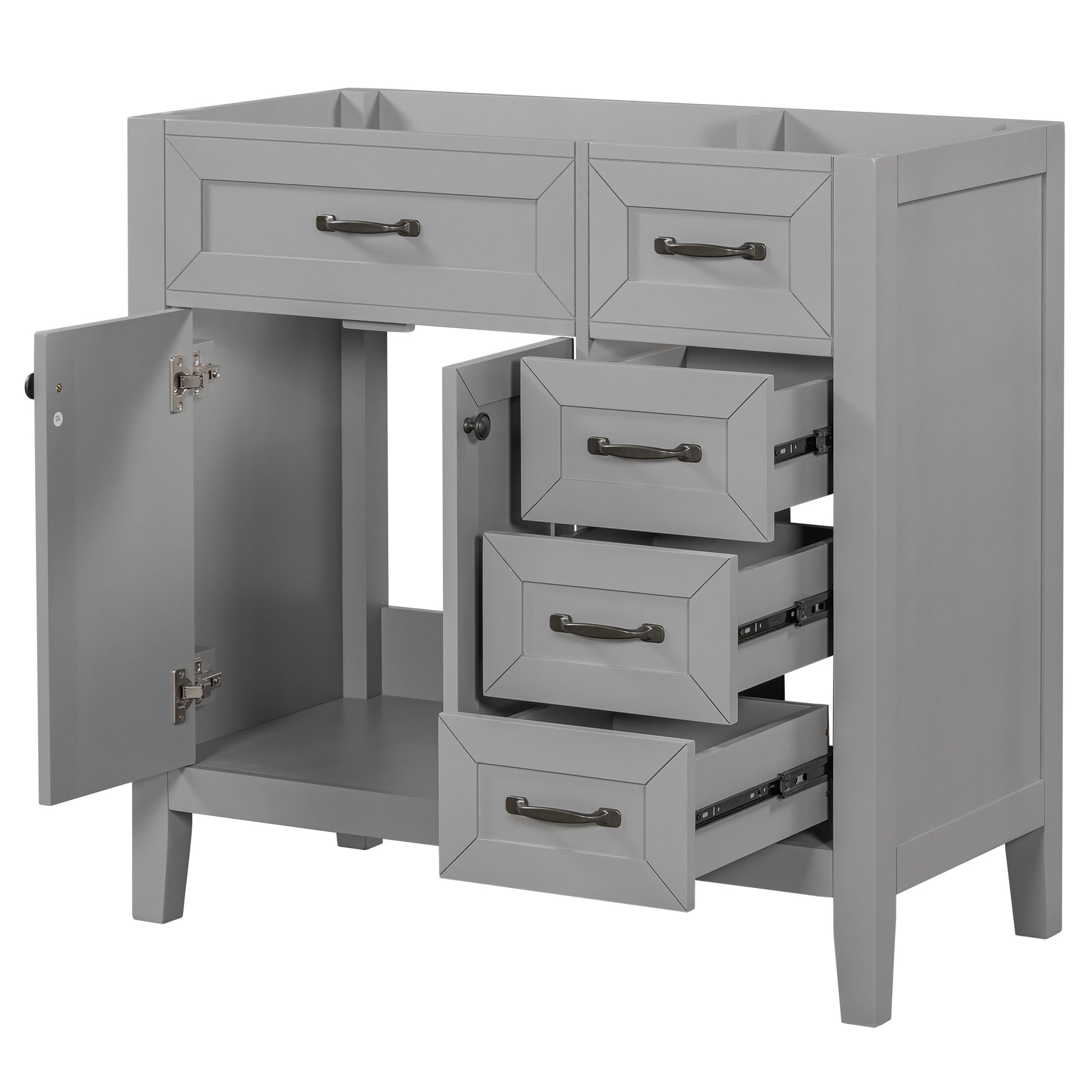 36" Bathroom Vanity Without Sink, Cabinet Base Only, Bathroom Cabinet With Drawers, Solid Frame And Mdf Board, Grey Grey Solid Wood Mdf