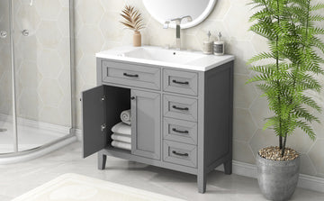 36" Bathroom Vanity With Sink Combo, Bathroom Cabinet With Drawers, Solid Frame And Mdf Board, Grey Grey Solid Wood Mdf