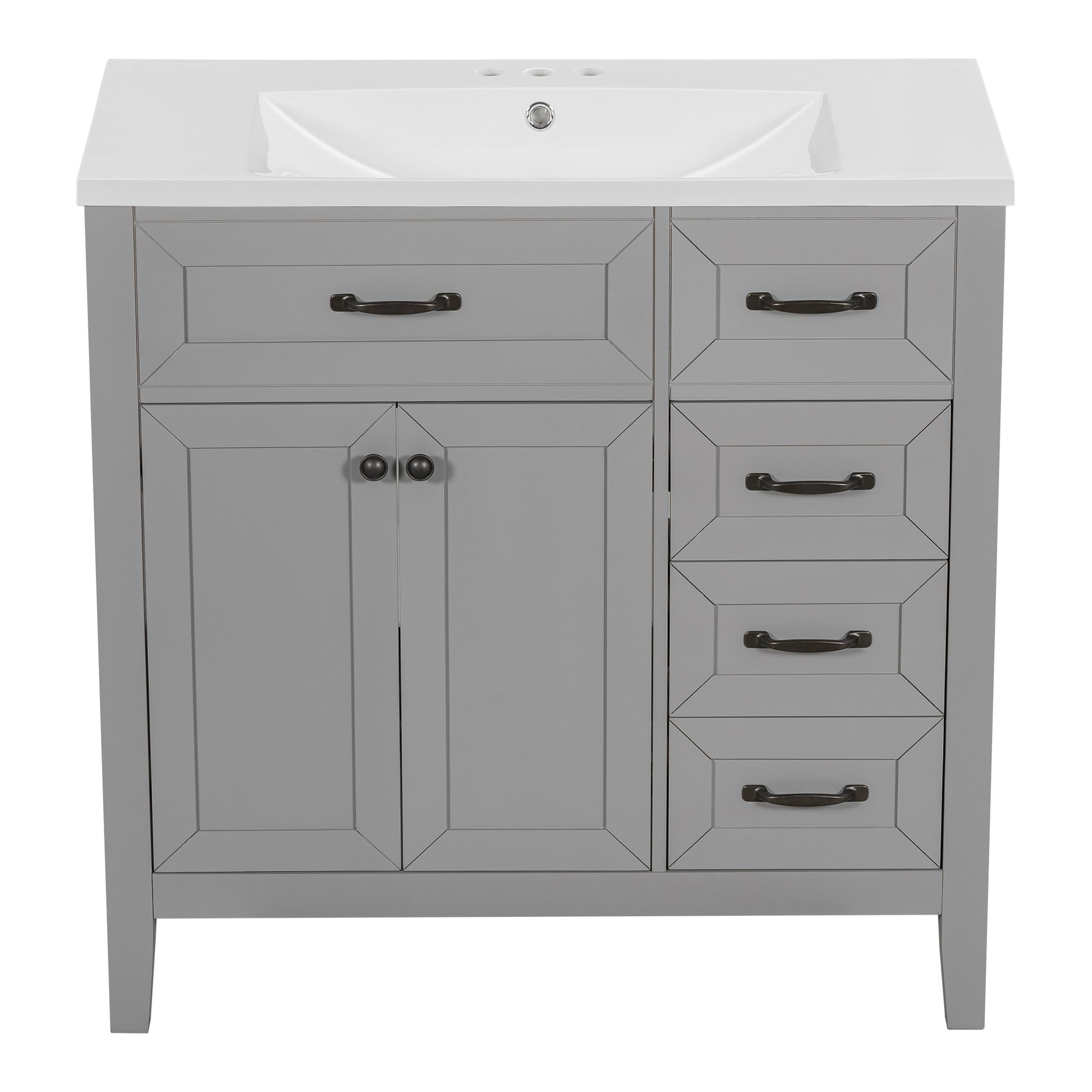 36" Bathroom Vanity With Sink Combo, Bathroom Cabinet With Drawers, Solid Frame And Mdf Board, Grey Grey Solid Wood Mdf