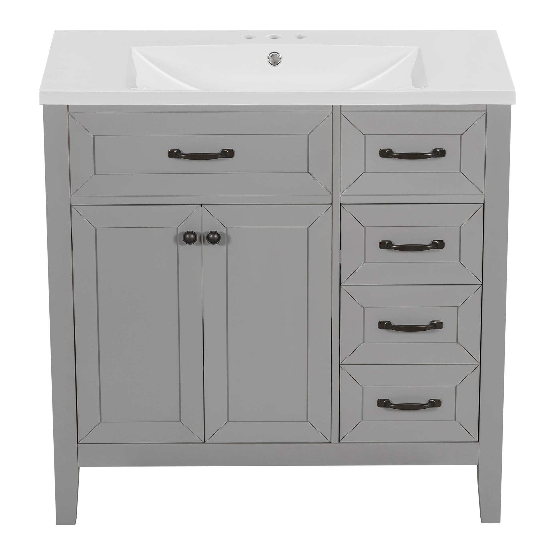 36" Bathroom Vanity With Sink Combo, Bathroom Cabinet With Drawers, Solid Frame And Mdf Board, Grey Old Sku:Jl000007Aae Grey Solid Wood Mdf