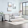 Daybed With Trundle Upholstered Tufted Sofa Bed, With Beautiful Round Armset Design, Twin Size, Beige Beige Solid Wood