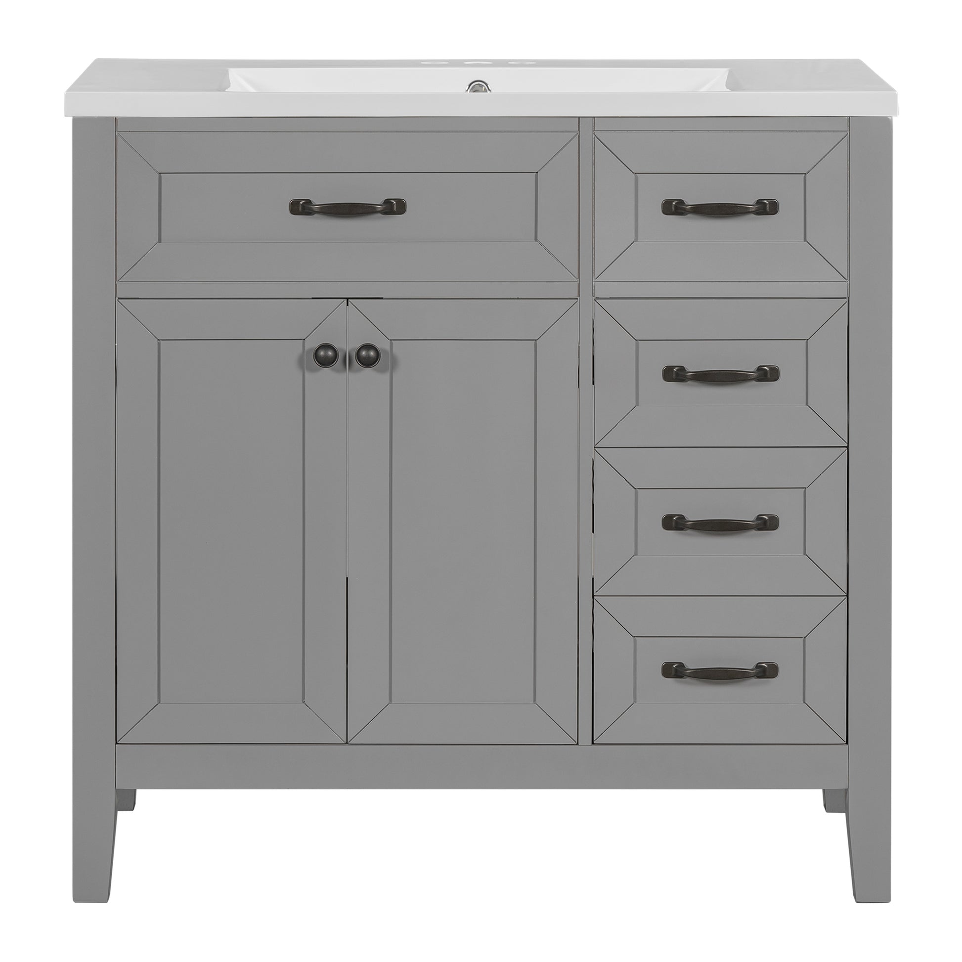 36" Bathroom Vanity With Sink Combo, Bathroom Cabinet With Drawers, Solid Frame And Mdf Board, Grey Grey Solid Wood Mdf