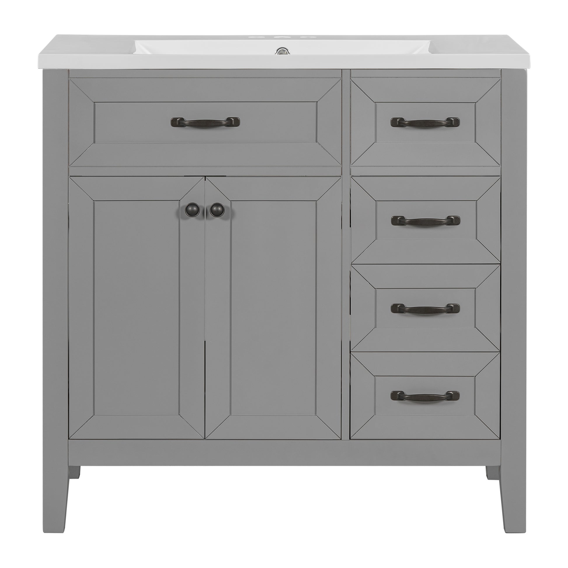 36" Bathroom Vanity With Sink Combo, Bathroom Cabinet With Drawers, Solid Frame And Mdf Board, Grey Old Sku:Jl000007Aae Grey Solid Wood Mdf