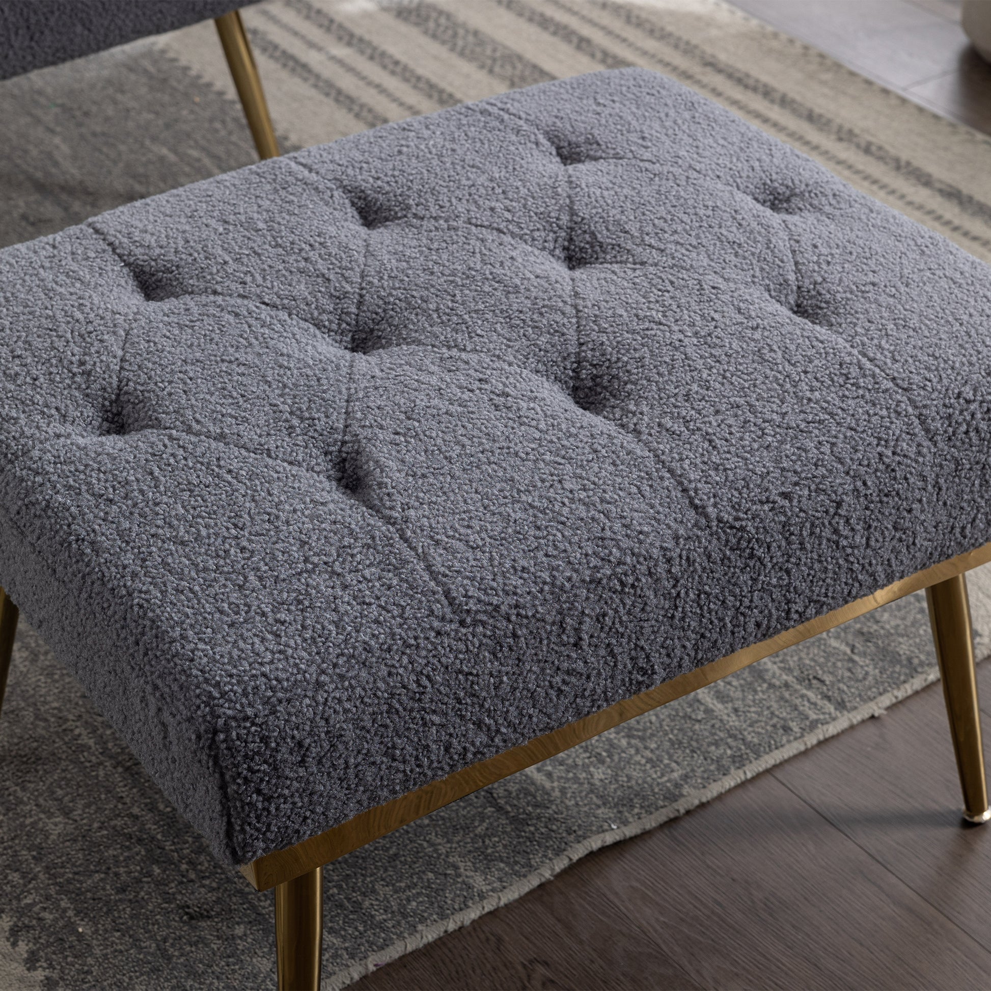 36.61'' Wide Modern Accent Chair With 3 Positions Adjustable Backrest, Tufted Chaise Lounge Chair, Single Recliner Armchair With Ottoman And Gold Legs For Living Room, Bedroom Gray Gray Foam Sherpa