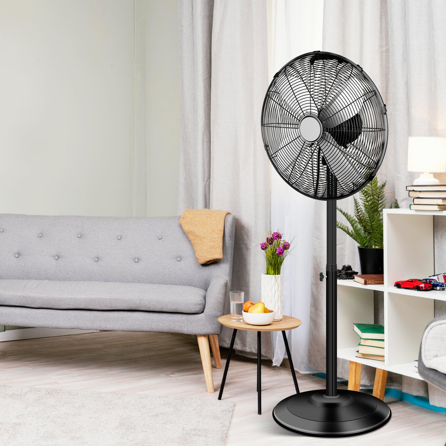 16 Inch High Velocity Stand Fan, Adjustable Heights, 75 Oscillating, Low Noise, Quality Made Fan With 3 Settings Speeds, Heavy Duty Metal For Industrial, Commercial, Residential, Color: Black Black Metal