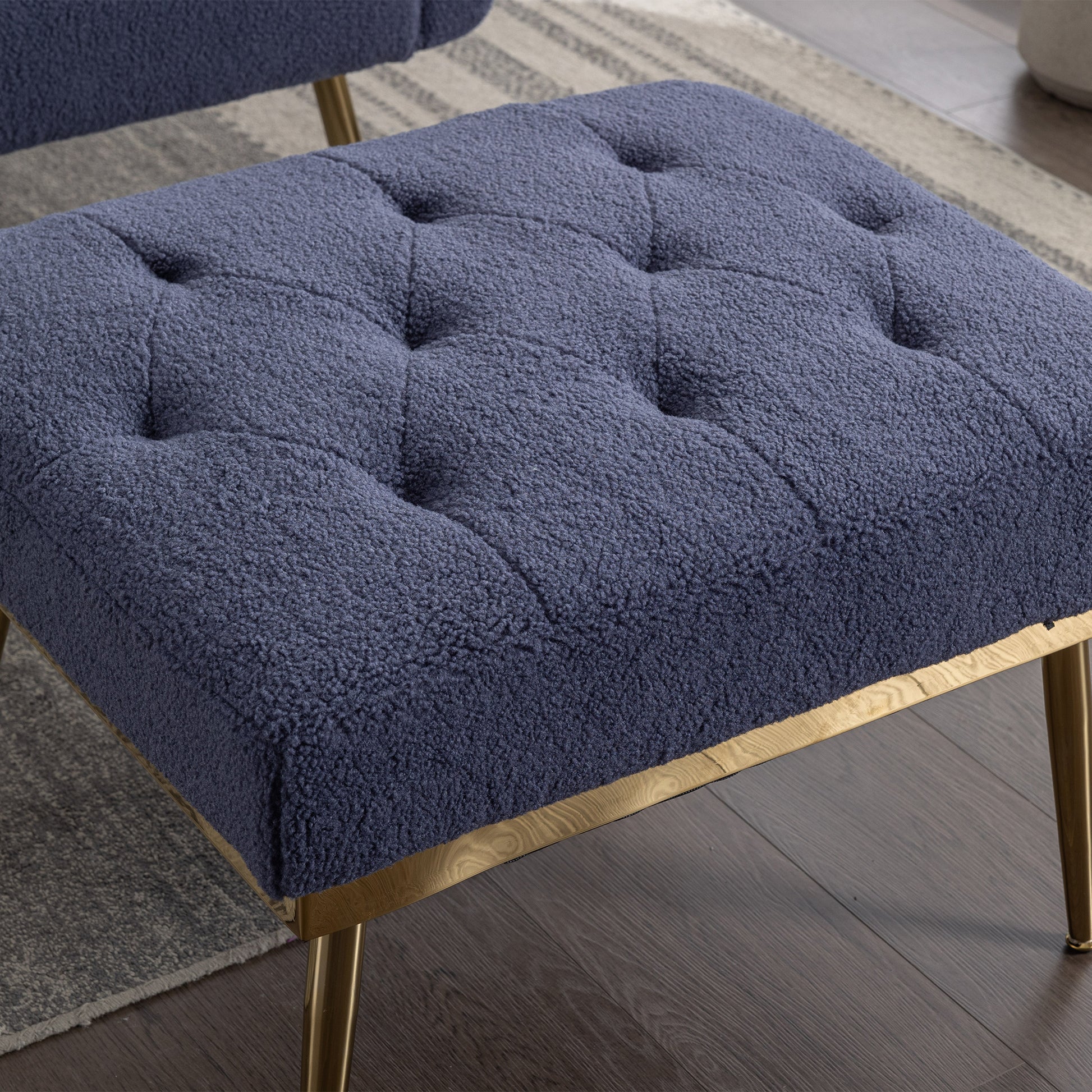 36.61'' Wide Modern Accent Chair With 3 Positions Adjustable Backrest, Tufted Chaise Lounge Chair, Single Recliner Armchair With Ottoman And Gold Legs For Living Room, Bedroom Navy Navy Foam Sherpa