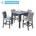 5 Piece Counter Height Dining Set Wood Square Dining Room Table And Chairs Stools W Footrest & 4 Upholstered High Back Chairs,Black Gray Wood Dining Room Solid Wood Rubberwood Square Dining Table With Chair Upholstered Chair Wood Black Queen Anne Seats 4