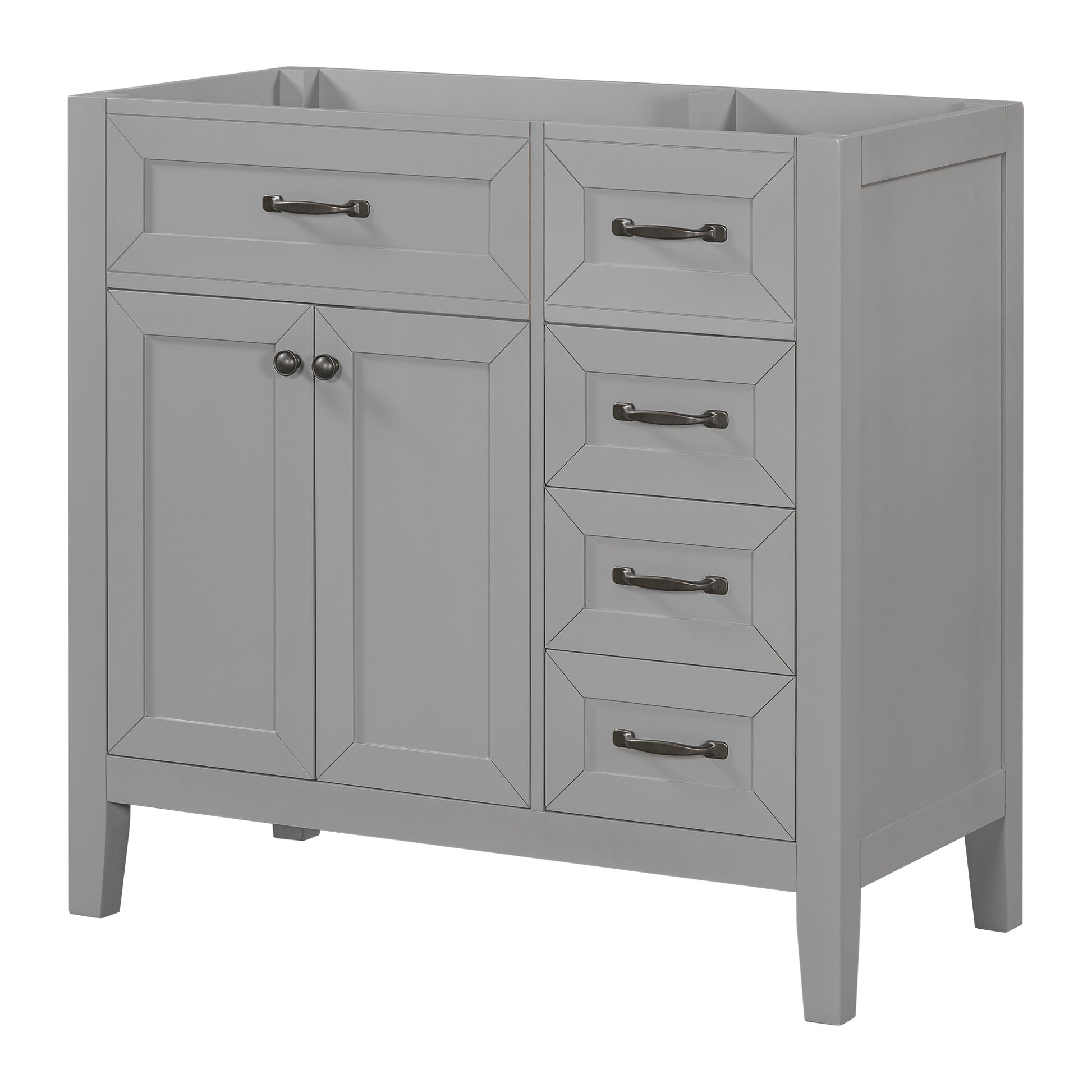 36" Bathroom Vanity Without Sink, Cabinet Base Only, Bathroom Cabinet With Drawers, Solid Frame And Mdf Board, Grey Grey Solid Wood Mdf