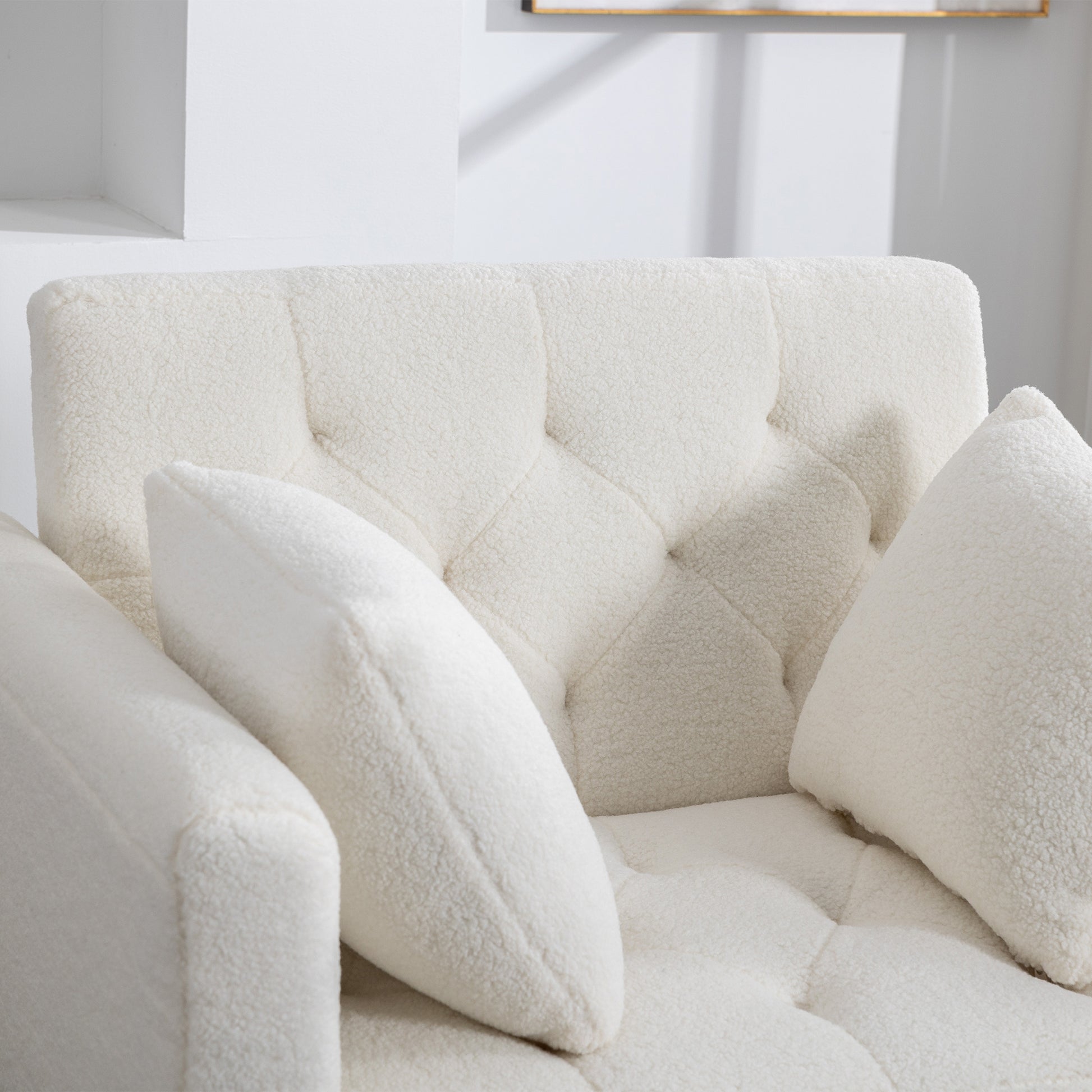 36.61'' Wide Modern Accent Chair With 3 Positions Adjustable Backrest, Tufted Chaise Lounge Chair, Single Recliner Armchair With Ottoman And Gold Legs For Living Room, Bedroom Ivory Ivory Foam Sherpa