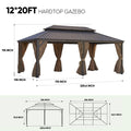 12*20Ft Patic Gazebo,Alu Gazebo With Steel Canopy,Outdoor Permanent Hardtop Gazebo Canopy For Patio, Garden, Backyard Bronze Steel