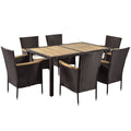 7 Piece Outdoor Patio Dining Set, Garden Pe Rattan Wicker Dining Table And Chairs Set, Acacia Wood Tabletop, Stackable Armrest Chairs With Cushions, Brown Yes Dining Set Brown Garden & Outdoor Multiple Chairs Seating Group Wicker Wicker