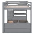 Wood Full Size Convertible Bunk Bed With Storage Staircase, Bedside Table, And 3 Drawers, Gray Gray Solid Wood Mdf