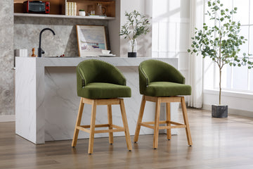 Coolmore Bar Stools Set Of 2 Counter Height Chairs With Footrest For Kitchen, Dining Room And 360 Degree Swivel Olive Green Linen