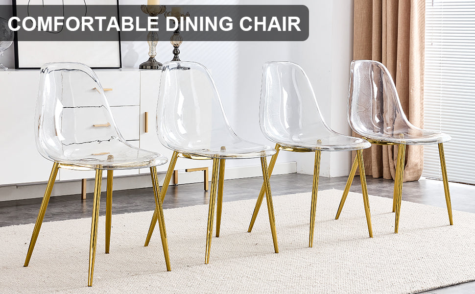 Modern Simple Transparent Dining Chair Plastic Chair Armless Crystal Chair Nordic Creative Makeup Stool Negotiation Chair Set Of 4 And Plating Metal Leg Of Goldenw115191501 ,Tw 1200 Golden Metal