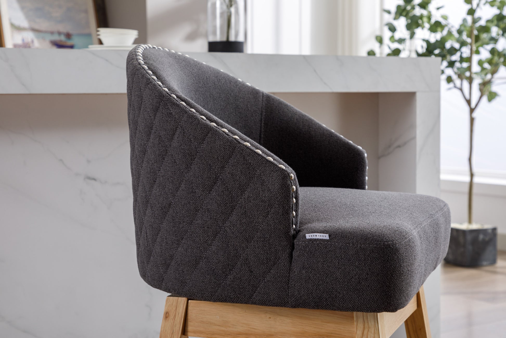 Coolmore Bar Stools Set Of 2 Counter Height Chairs With Footrest For Kitchen, Dining Room And 360 Degree Swivel Charcoal Grey Linen