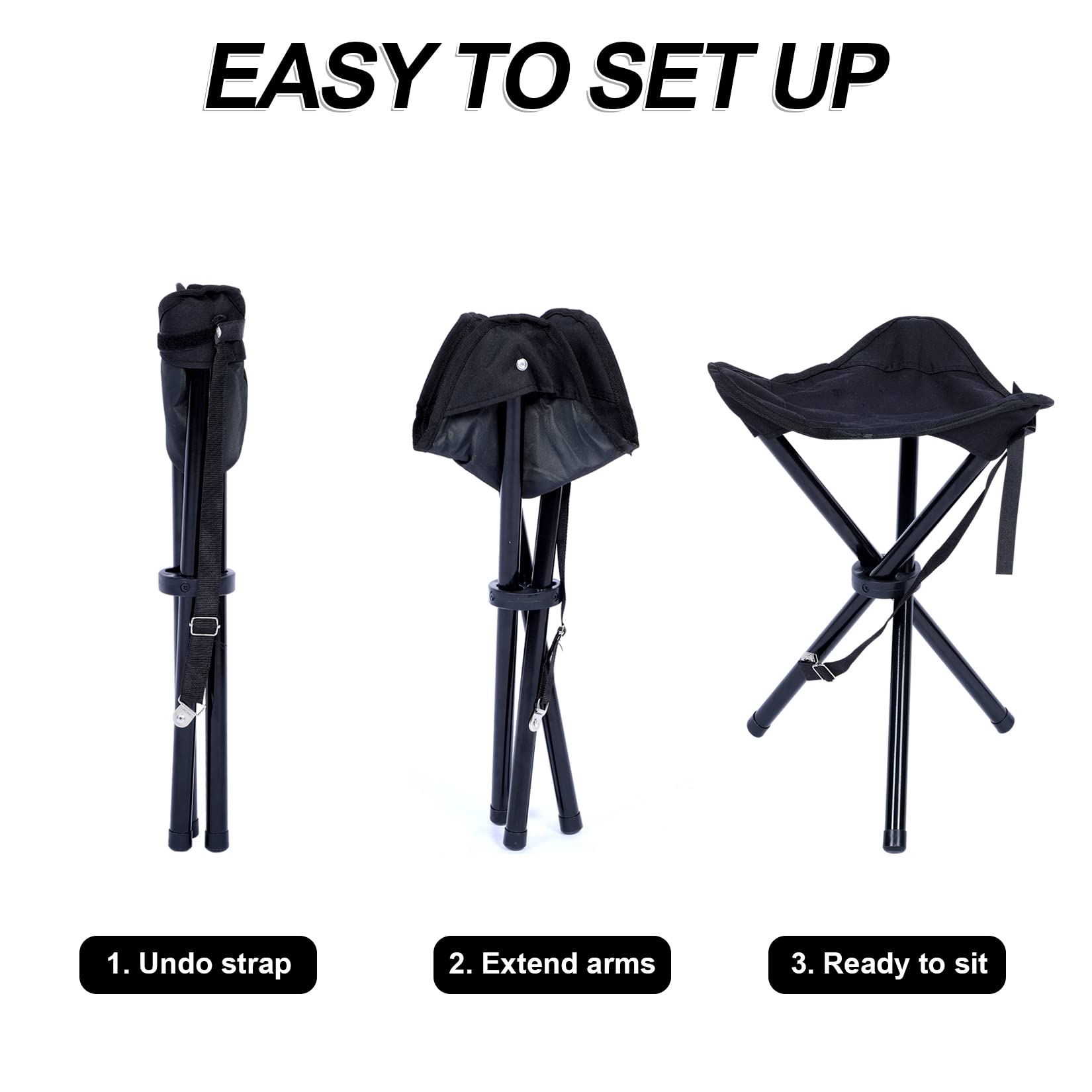 Yssoa Folding Tripod Camping Stool Tri Leg Slacker Chair Super Compact For Outdoor Backpacking Fishing Picnic Travel Beach Bbq Color: Black Black Metal