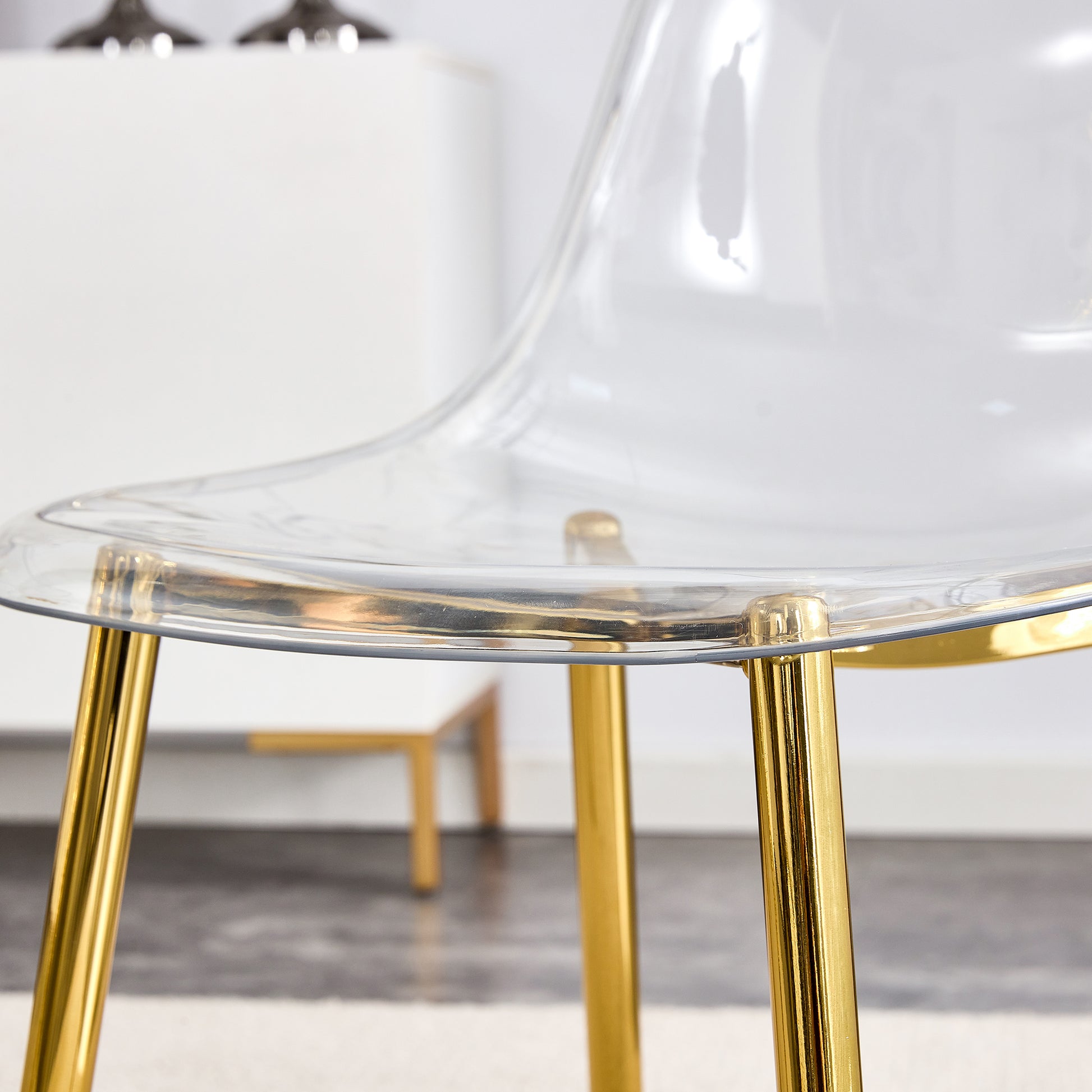 Modern Minimalist Transparent Dining Chair, Plastic Chair, Armless Crystal Chair, Nordic Creative Makeup Stool, Negotiation Chair, 6 Piece Set Of Gold Plated Metal Legs, Tw 1200 Golden Metal