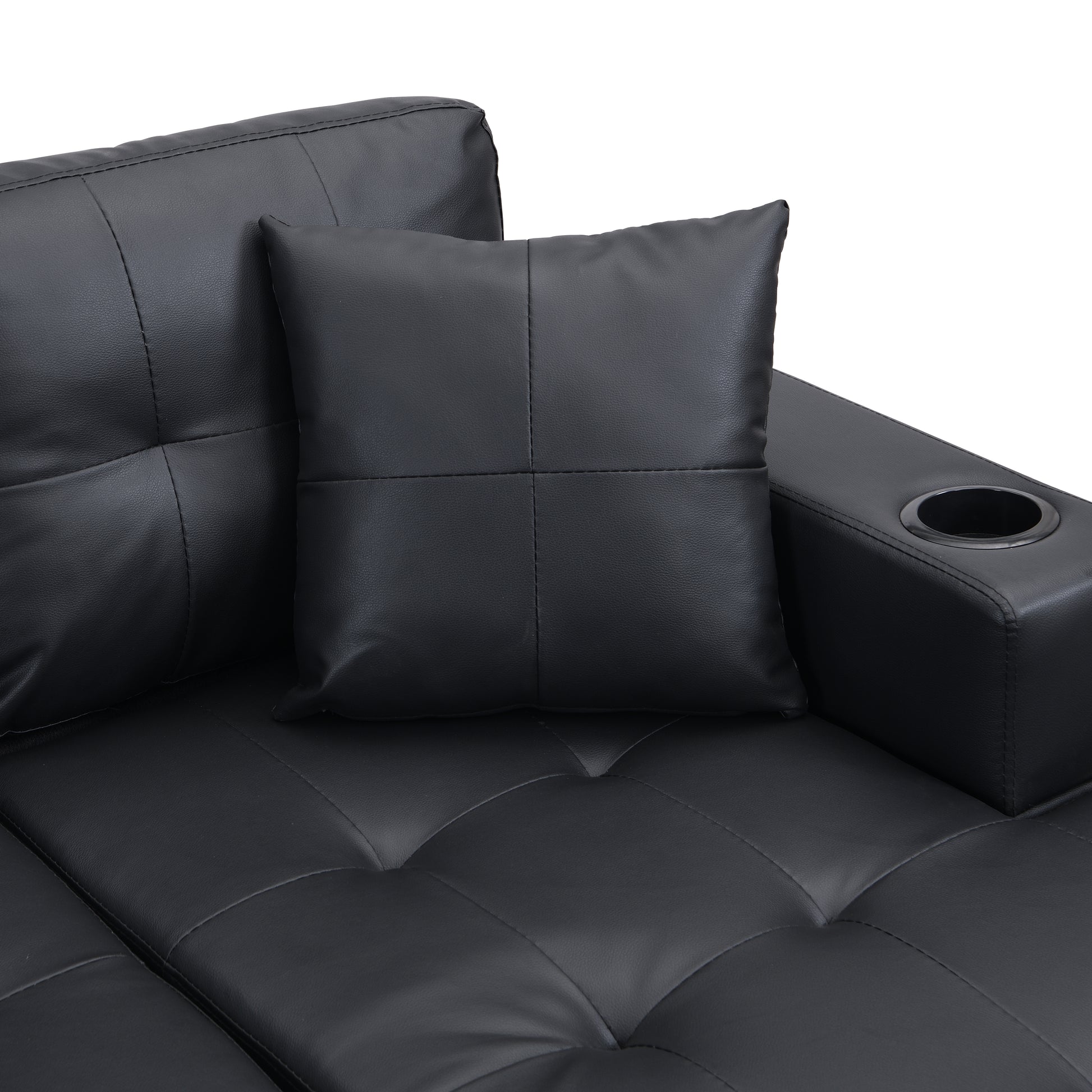 Sectional Sofa Set For Living Room With L Shape Chaise Lounge ,Cup Holder And Left Or Right Hand Chaise Modern 4 Seat Black Black Wood 4 Seat