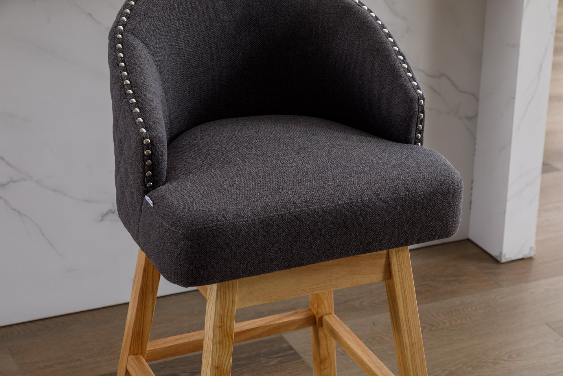 Coolmore Bar Stools Set Of 2 Counter Height Chairs With Footrest For Kitchen, Dining Room And 360 Degree Swivel Charcoal Grey Linen