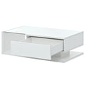 Modern Coffee Table With Tempered Glass, Wooden Cocktail Table With High Gloss Uv Surface, Modernist 2 Tier Rectangle Center Table For Living Room, White White Soft Close Drawers Primary Living Space Minimalist Freestanding Rectangular Drawers Coffee &