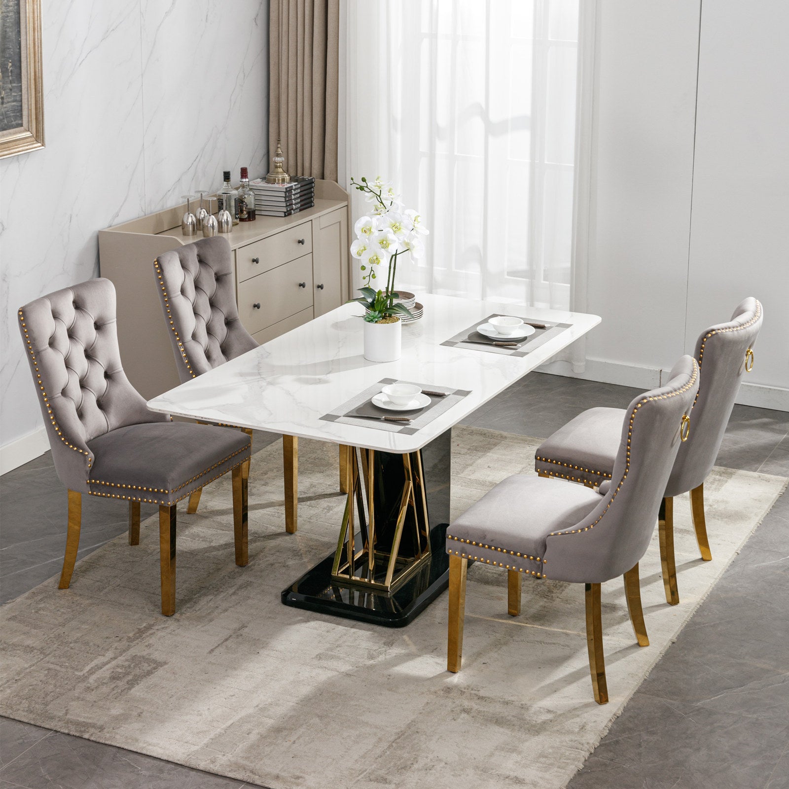 Nikki Collection Modern, High End Tufted Solid Wood Contemporary Velvet Upholstered Dining Chair With Golden Stainless Steel Plating Legs,Nailhead Trim,Set Of 2,Gray And Gold, Sw1601Gy Gray Foam Velvet