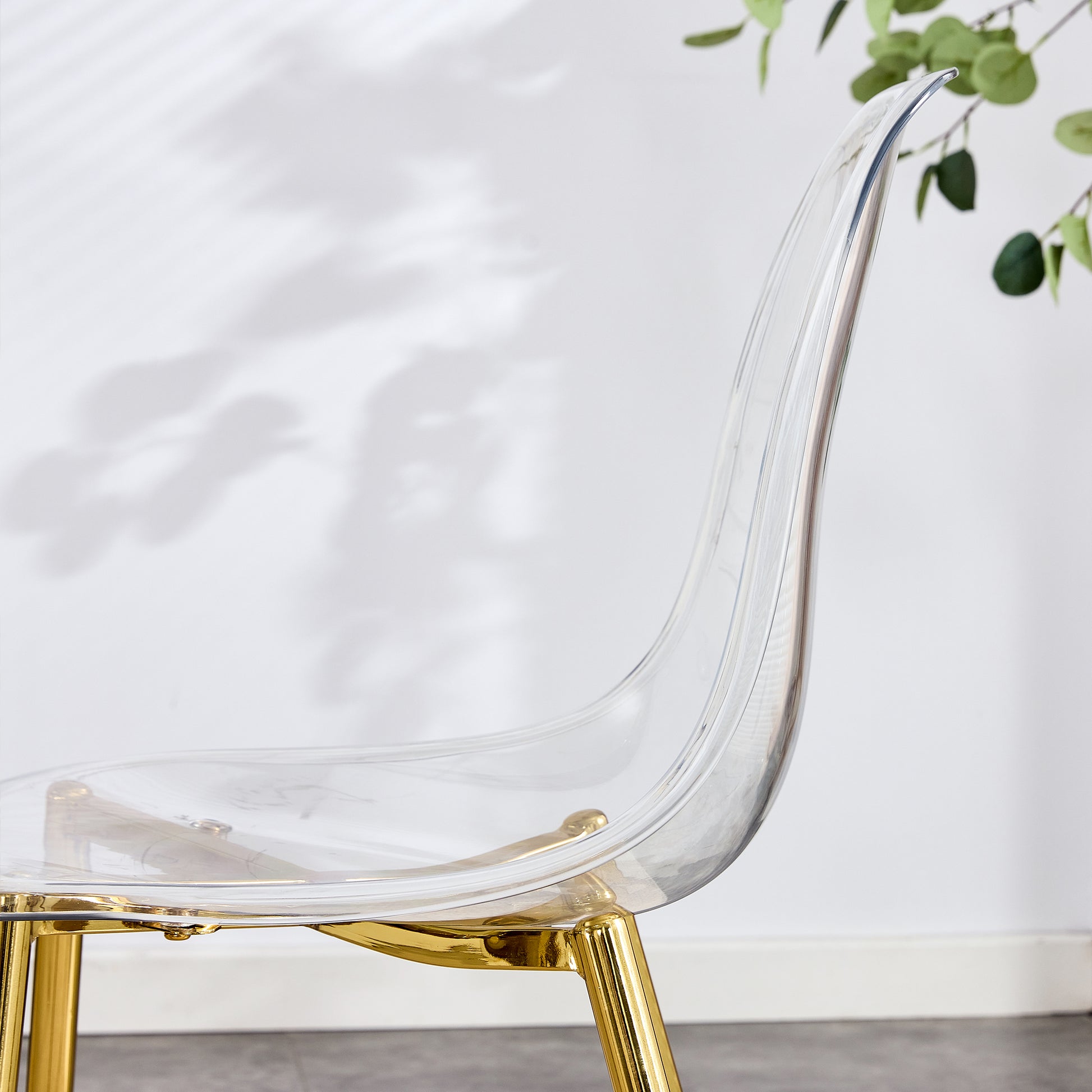 Modern Minimalist Transparent Dining Chair, Plastic Chair, Armless Crystal Chair, Nordic Creative Makeup Stool, Negotiation Chair, 6 Piece Set Of Gold Plated Metal Legs, Tw 1200 Golden Metal