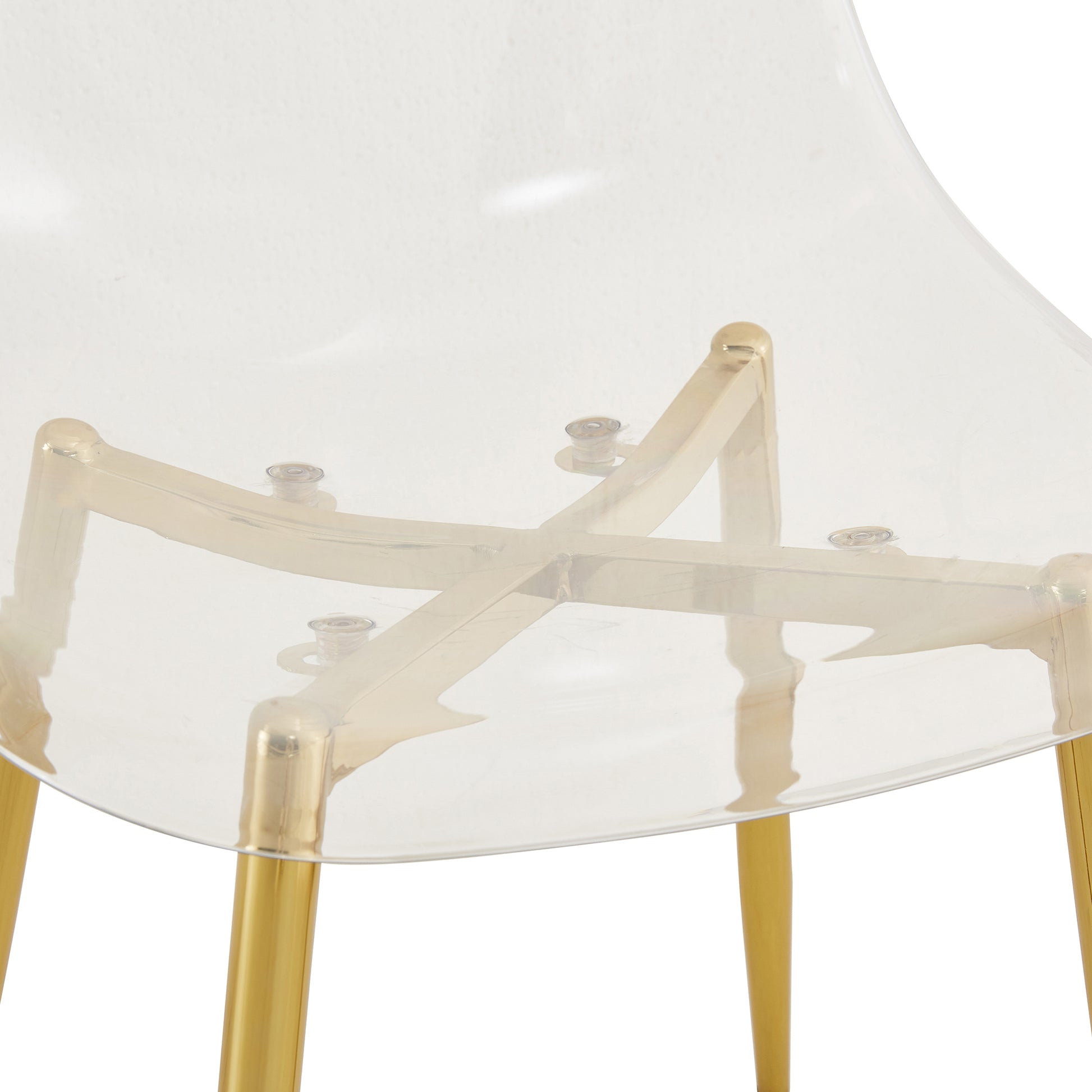 Modern Minimalist Transparent Dining Chair, Plastic Chair, Armless Crystal Chair, Nordic Creative Makeup Stool, Negotiation Chair, 6 Piece Set Of Gold Plated Metal Legs, Tw 1200 Golden Metal