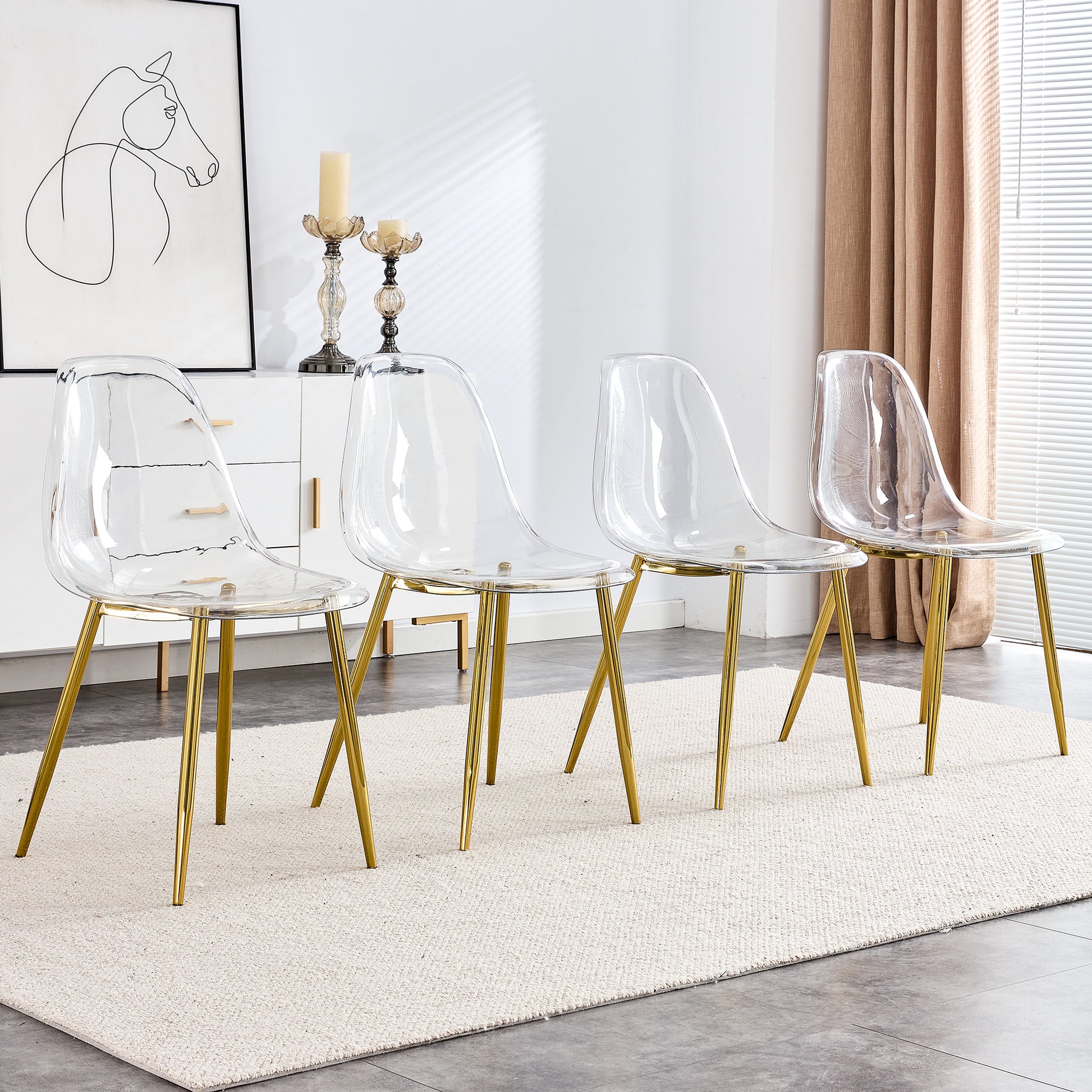 Modern Simple Transparent Dining Chair Plastic Chair Armless Crystal Chair Nordic Creative Makeup Stool Negotiation Chair Set Of 4 And Plating Metal Leg Of Goldenw115191501 ,Tw 1200 Golden Metal