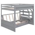 Wood Full Size Convertible Bunk Bed With Storage Staircase, Bedside Table, And 3 Drawers, Gray Gray Solid Wood Mdf